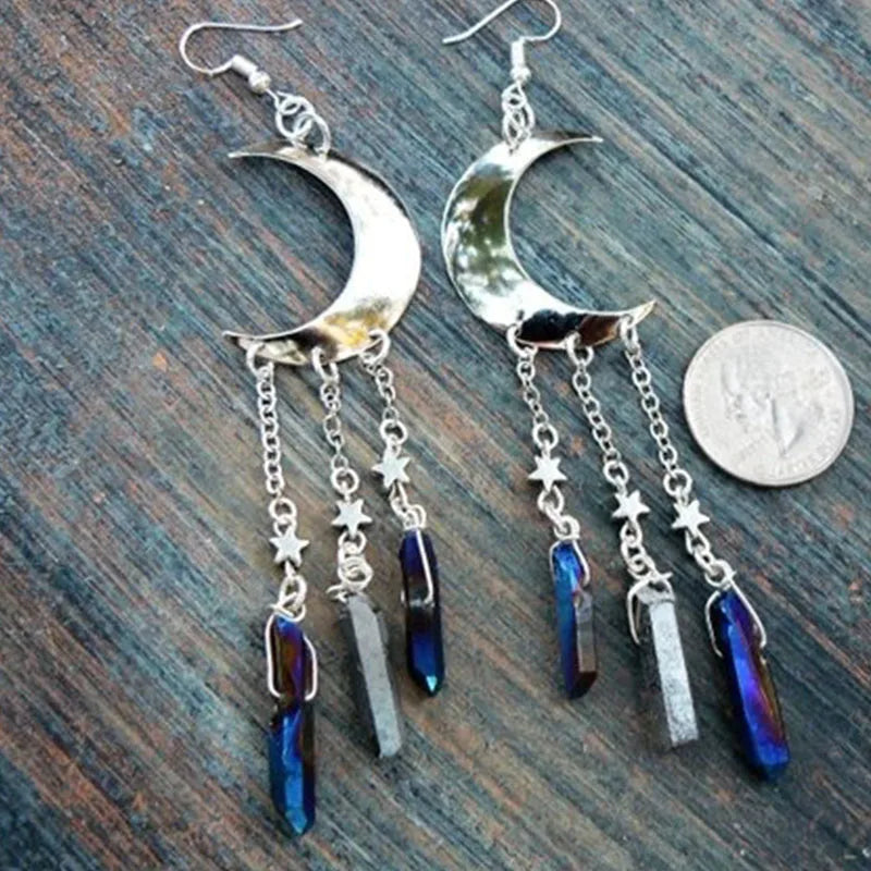 Pagan Moon Earrings Crescent Moon Earrings Goddess Earring boho yoga earrings Crystal Earrings Zen Earrings Blue Moon