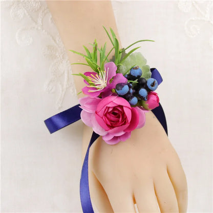 Lovegrace Wedding Rose Flower Boutonniere Rose Red Buttonhole Bridesmaid Wrist Corsage Bracelet Silk Flower Marriage Boutonniere