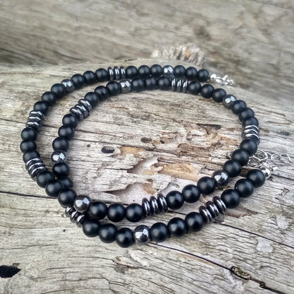 Mens Tribal Necklace, Mens Surf Necklace, Mens Boho Necklace Mens Necklace, Tiger's Eye Black Onyx Mens Necklace