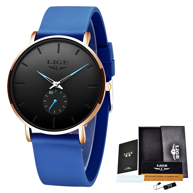 LIGE  LG10006 40mm Fashion Simple Watch for Men Women Analog Quartz Wrist Watches Silicone Waterproof Watches Sports Watches