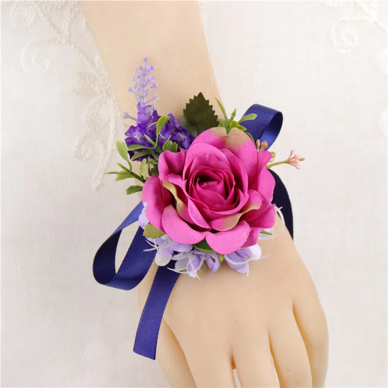 Lovegrace Wedding Rose Flower Boutonniere Rose Red Buttonhole Bridesmaid Wrist Corsage Bracelet Silk Flower Marriage Boutonniere