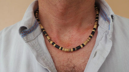 African Necklace Beaded necklace lava stone diffuser necklace Surfer necklace Mens coconut necklace