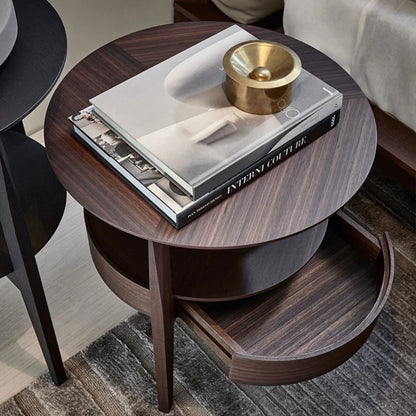 Living Room Small Round Wooden Table with Drawer,Simple Sofa Side Table, Coffee Tea Table