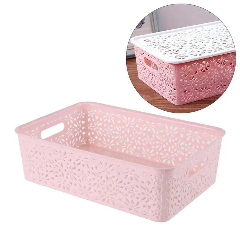 Storage Plastic Basket Baskets Box Bins Stackable Kitchen Hollow Organizer Drawer Out Shelf Desktop Lid Adjustable Coloured