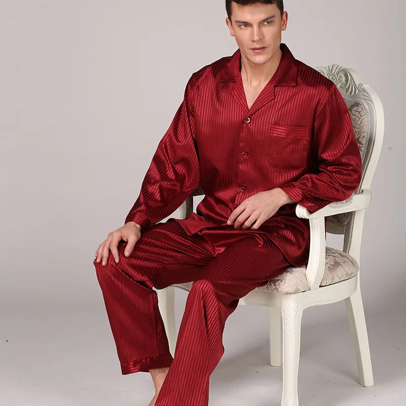 Sleepwear Men Black Nightwear Long Sleeve Pajamas Sleeping Suit for Men Housewear Silk Pajamas for Men Sleepwear Mens Pajama Set