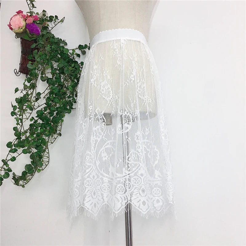 Transparent Sexy Lace Mesh Skirt Elastic High Waist Black White Tulle  Mini Skirts Womens 2021  Skirt  Korean Fashion