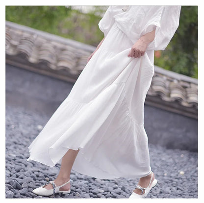 2025 Summer New Women White Long Skirt High Waist Stretch Cotton And Linen Skirts Saia Women A-Line Skirt Faldas Jupe Femme