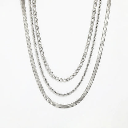 Joolim Jewelry Gold Plated Figaro Chain Rope Chain Snake Chain Three Layer Necklace Stainless Steel Jewelry Wholesale