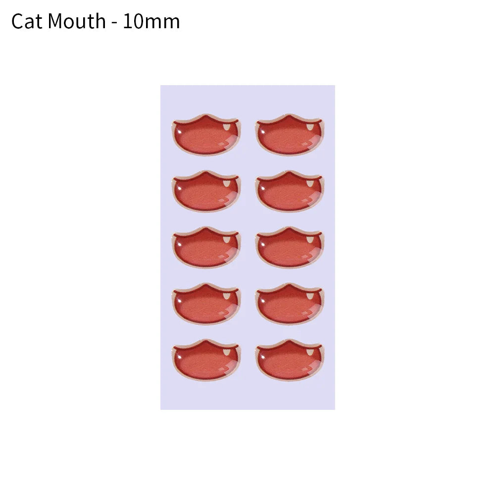 10pcs Cute Cartoon Mouth Stickers DIY Toys Doll Mouth Accessories Glass Crystal Anime Figurine Doll Face Organ Paster Decals