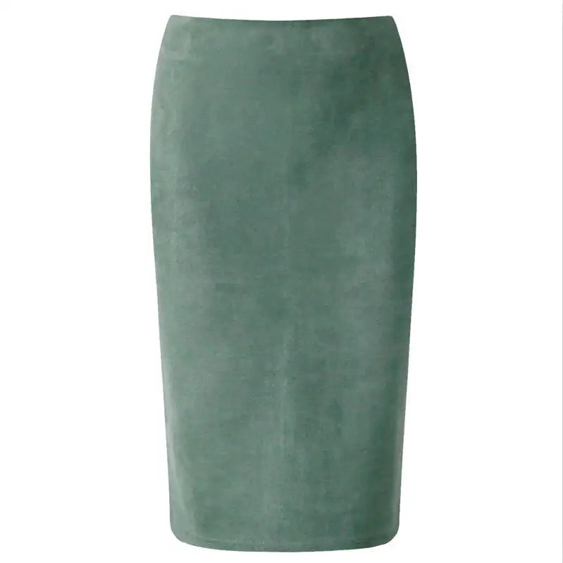 NEW Autumn Summer Women Suede Midi Pencil Skirt High Waist Gray green  XXL Sexy Style Stretch Wrap Ladies Office Work