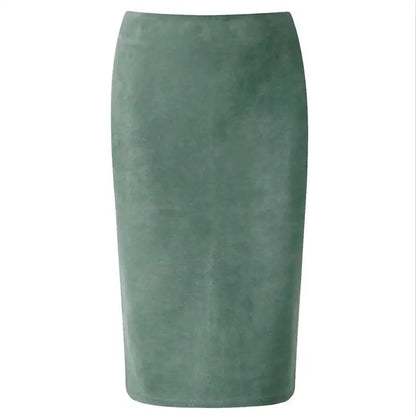 NEW Autumn Summer Women Suede Midi Pencil Skirt High Waist Gray green  XXL Sexy Style Stretch Wrap Ladies Office Work