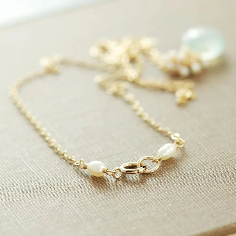 Gray Freshwater Pearl Necklace Baroque Pearl necklace  Pearl Necklace Aqua Chalcedony Seed Pearl Necklace