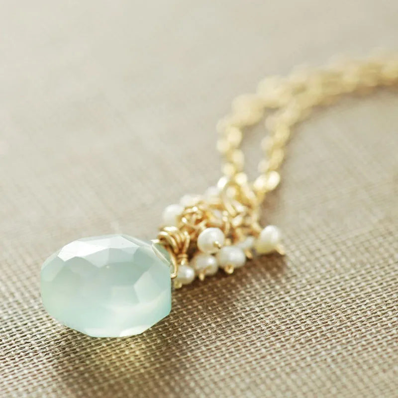 Gray Freshwater Pearl Necklace Baroque Pearl necklace  Pearl Necklace Aqua Chalcedony Seed Pearl Necklace