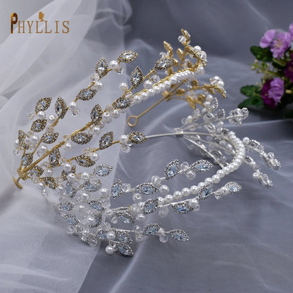 A115 Sparkling Wedding Tiara Zircon Hair Band Hair Accessories Crystal Bridal Headwear Pearl Head Hoop Beaded Bridal Hair Piece