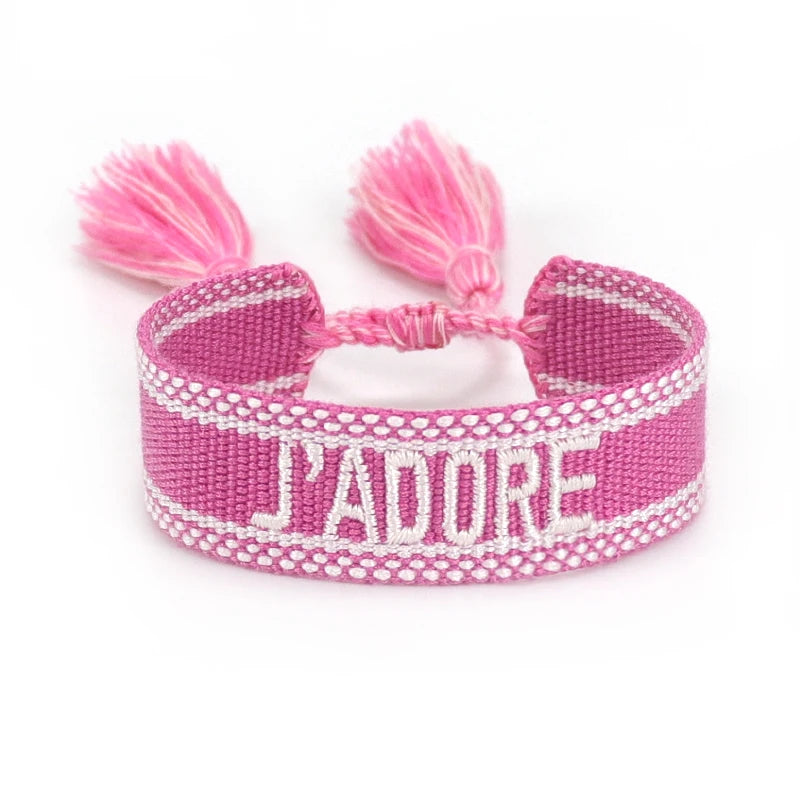 Rhinestone Embroidery Woven Bracelets Adjustable Rope Stackable Bangle For Women