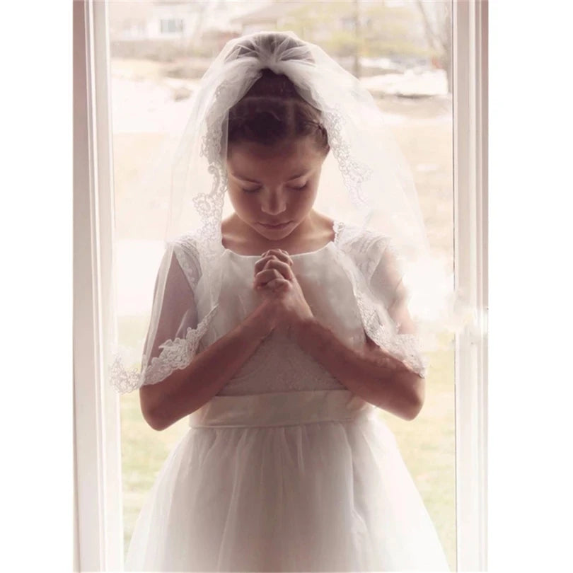 Wedding Flower Girls First communion Veils Children Kids Applique Edge Tulle Veil Voile Fille Mariage velo de Novia