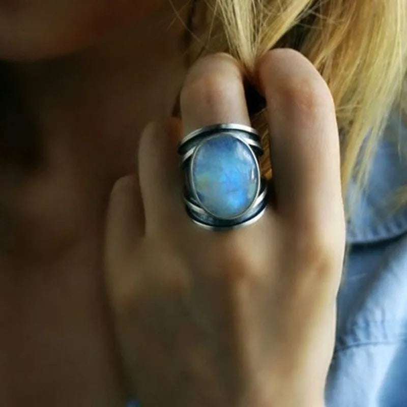 Fine Jewelry Femme Natural Moonstone Rings for Women 925 Sterling Silver Ring Bijoux Wedding Party Jewelry Gift