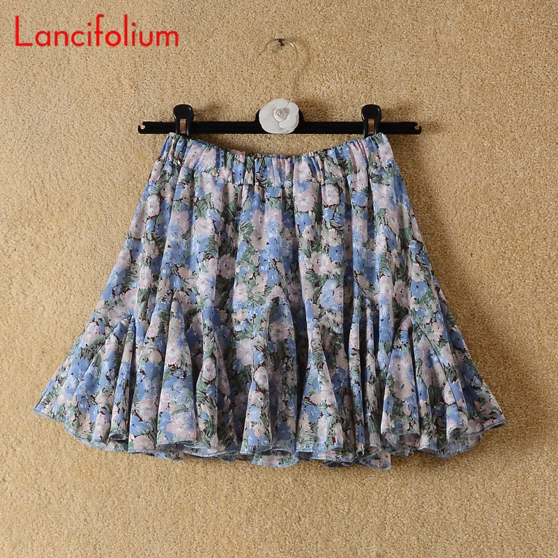 Y2k Chiffon White Black Skirt Summer Women 2021 Floral Dot Patchwork Ruffle Pleated High Waist Korean Kawaii Harajuku Mini Skirt