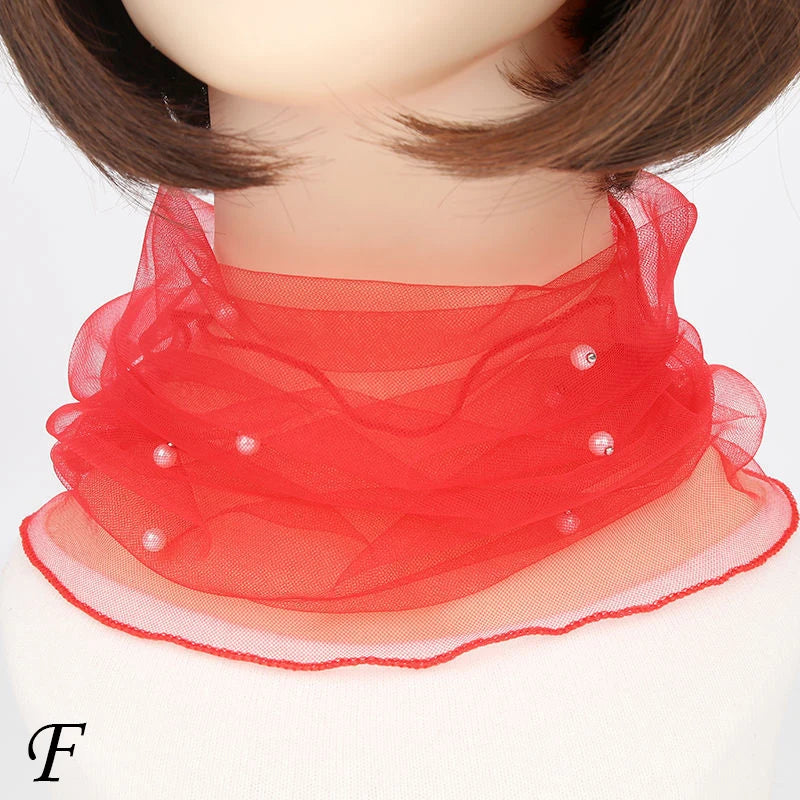 Spring Summer Chiffon Neck Collar Scarf Women Head Thin Sunscreen Variety Small Silk Anti-UV Scarf Mask Multi-Function Scarf