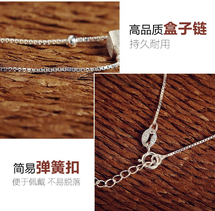 New Fashion Foot Anklet 925 Sterling Ladies Silver Anklets Bracelet Chain For Women Square Pendant Foot Pulseras Jewelry