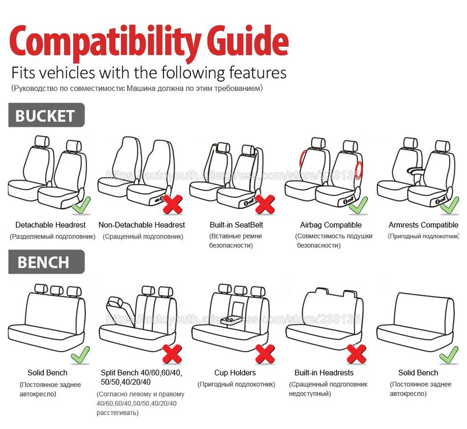 AUTOYOUTH Unique Flat Cloth Car Seat Cover ( Detachable Headrests and Solid Bench) Interior Accessories Universal Car Seat Cover