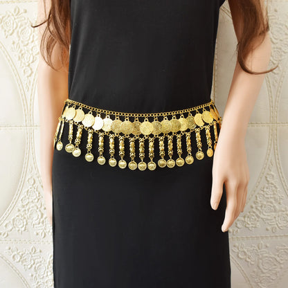 Indian Coin Belly Waist Body Chains for Women Female Gold Alloy Long Tassel Dance Dress Belt Wedding Party Metal Jewelry
