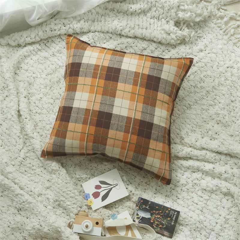 Plaid Decorative Pillows 45x45 cm Flocked Cushion Cover for Bed Sofa Living Room Cozy Pillow Cover Modern Home Decor Pillowcases