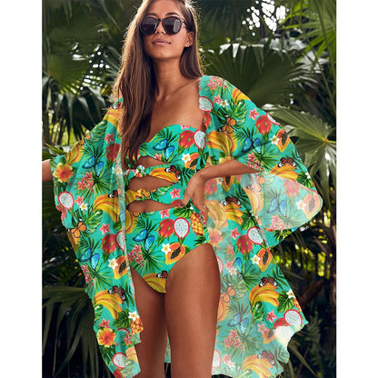 Beach Wear Print Bikini Swimwear Women Wrap Skirt Swimsuit High Waist 2025 Cover Up Sexy Sarong plage Beach Wear Bathing Suit