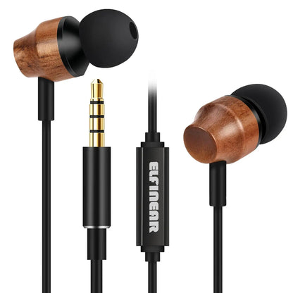 ELFINEAR Wood Earphone Headphones In-Ear Monitors Wired Headpones With Mic