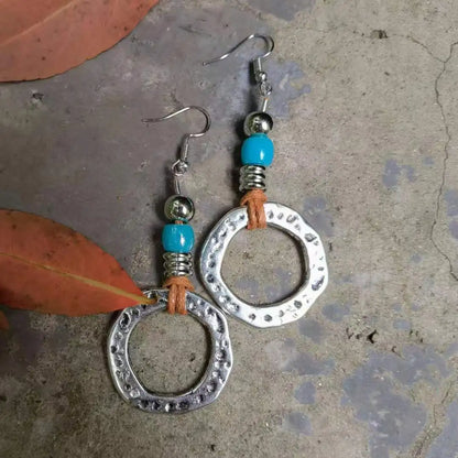 turquoise earrings jewelry dangle earrings boho earrings ethnic earrings leather Earrings big leather Earrings