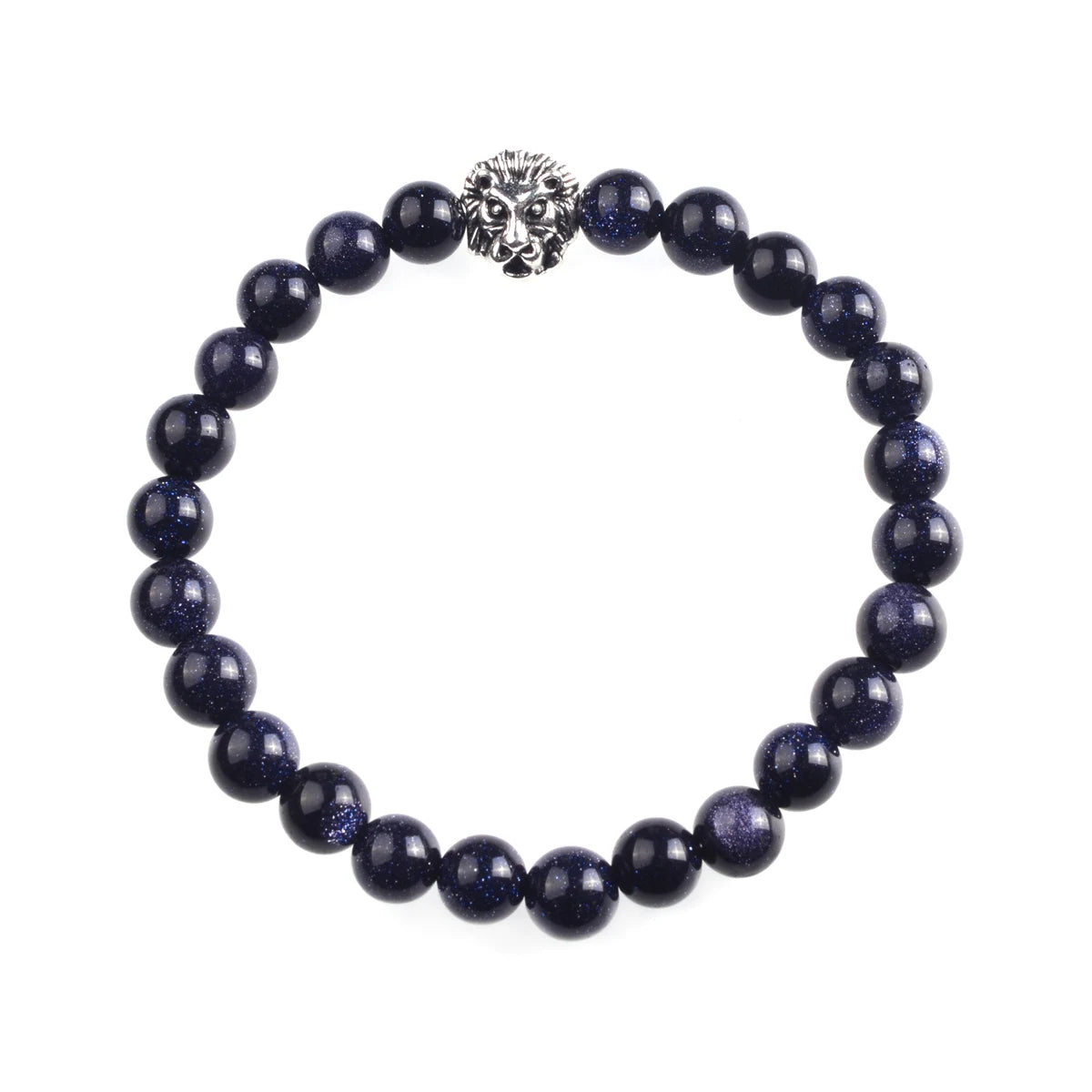 Silver Lion Head Gemstone Beads Stretch Bracelet for Women Men Handmade Crystal Beaded Elastic Healing Power Stone Jewelry