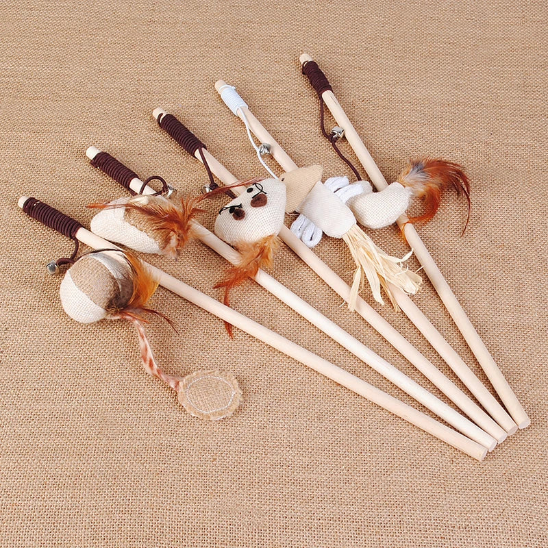 Funny Pet Cat Toys Interactive Cat Teaser with Feather 40CM Wooden Stick Mice Fish Chick Katten Speelgoed Chats Pet Accessories