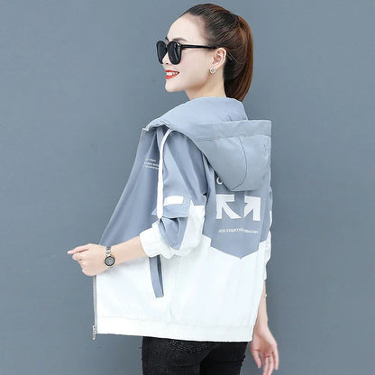2022 New Autumn Women's Jackets Causal Hooded Windbreaker Famale Basic Coat Zipper Lightweight Jacket Outwear
