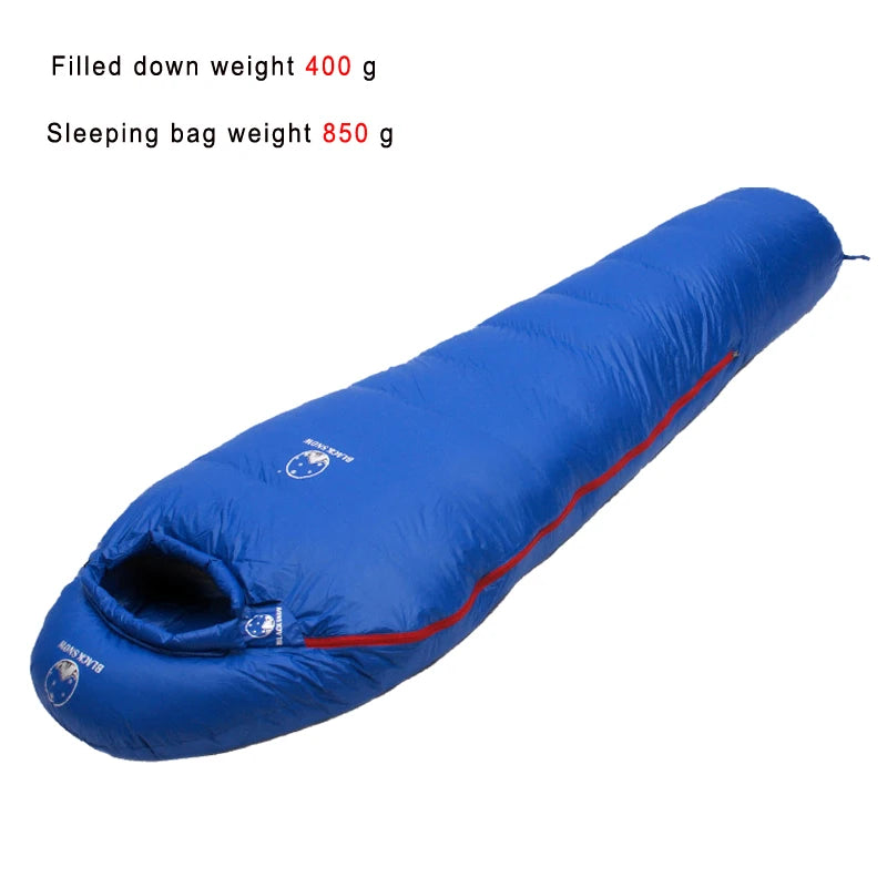 Black Snow Warm White Goose Down Filled Adults Mummy Style Sleeping Bags Fit for Winter Thermal 4 Kinds Thickness Camping Travel