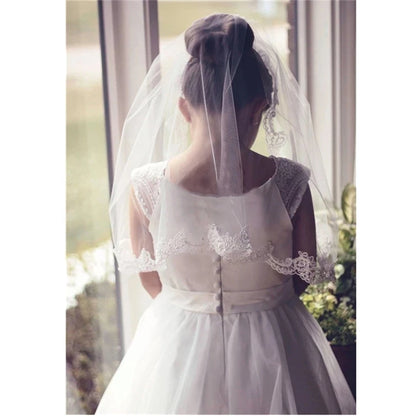 Wedding Flower Girls First communion Veils Children Kids Applique Edge Tulle Veil Voile Fille Mariage velo de Novia
