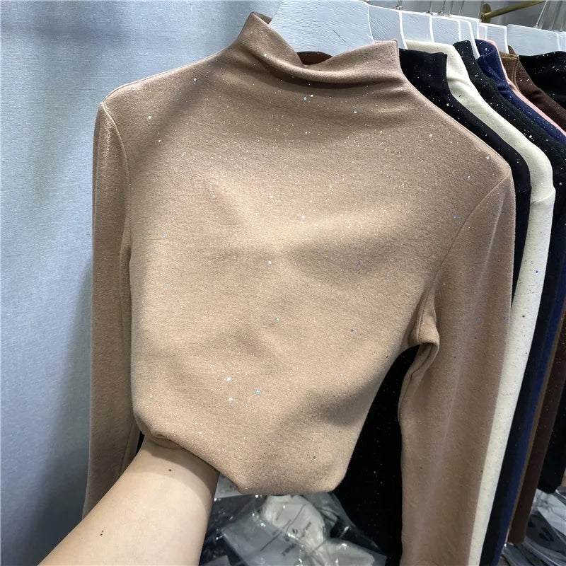 2022 Autumn Pullovers Sweater Korean Winter New Shiny Warm Blouse Women Long Sleeve Turtleneck Basic Tops Female Fall Clothe