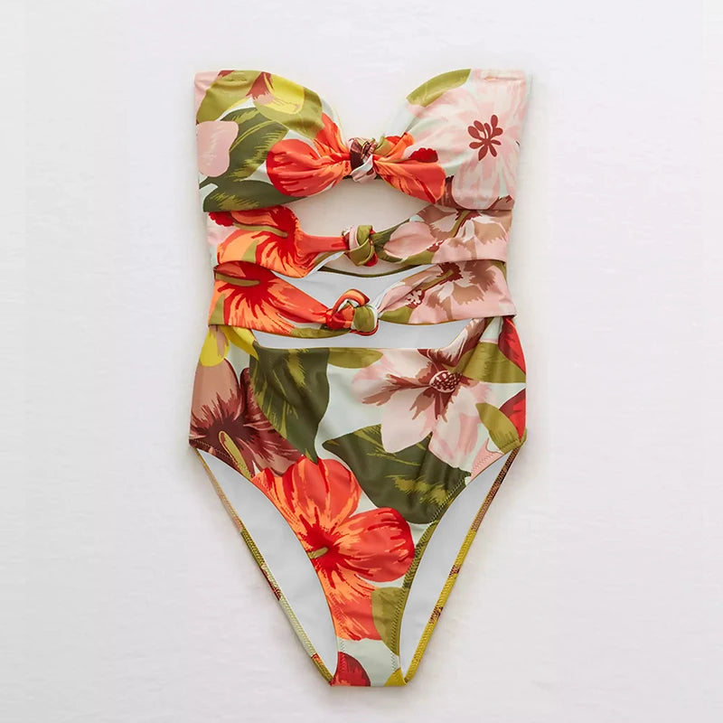 Beach Wear Print Bikini Swimwear Women Wrap Skirt Swimsuit High Waist 2025 Cover Up Sexy Sarong plage Beach Wear Bathing Suit