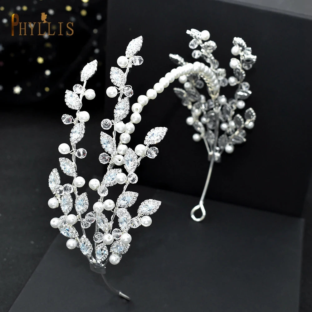 A115 Sparkling Wedding Tiara Zircon Hair Band Hair Accessories Crystal Bridal Headwear Pearl Head Hoop Beaded Bridal Hair Piece