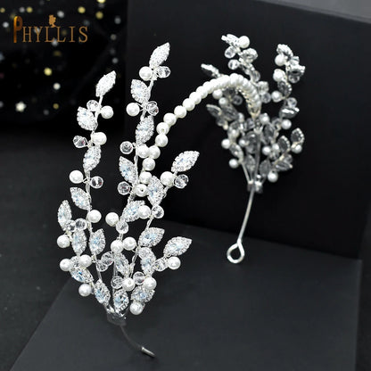 A115 Sparkling Wedding Tiara Zircon Hair Band Hair Accessories Crystal Bridal Headwear Pearl Head Hoop Beaded Bridal Hair Piece