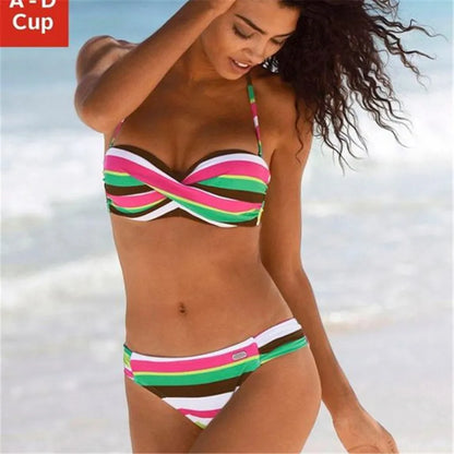 2020 Sexy Bikinis Backless stripe Bikini Set Bandage Push Up Swimwear Women Halter Swimsuit Brazilian Bathing Suits Beachwear