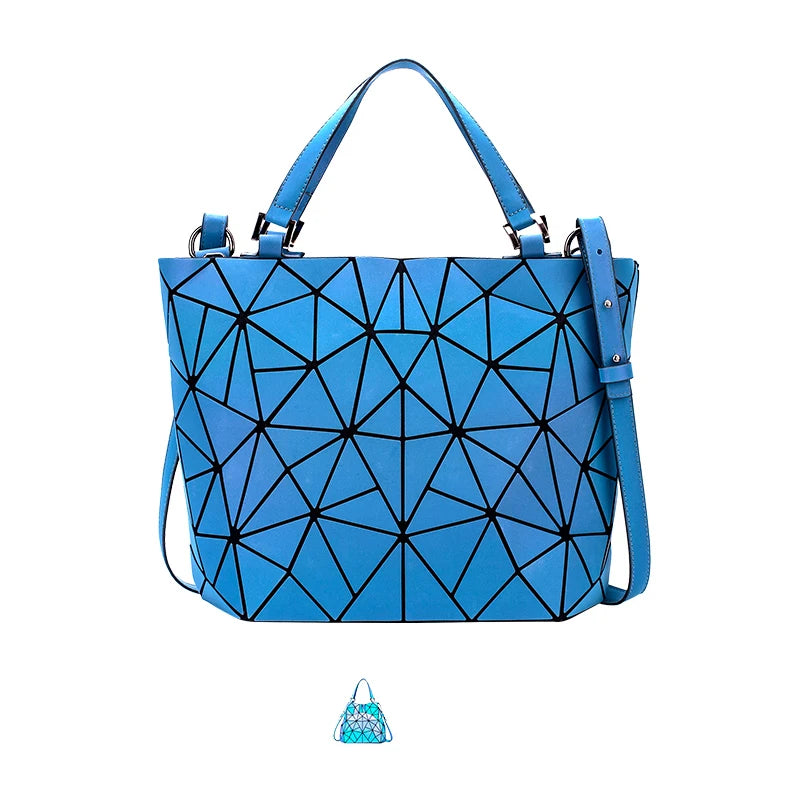 Luminous Reflective Bag Geometric Tote Folding Shoulder Bags for Women 2024 Plain Folding Handbags Sac a Main Female Bolsas