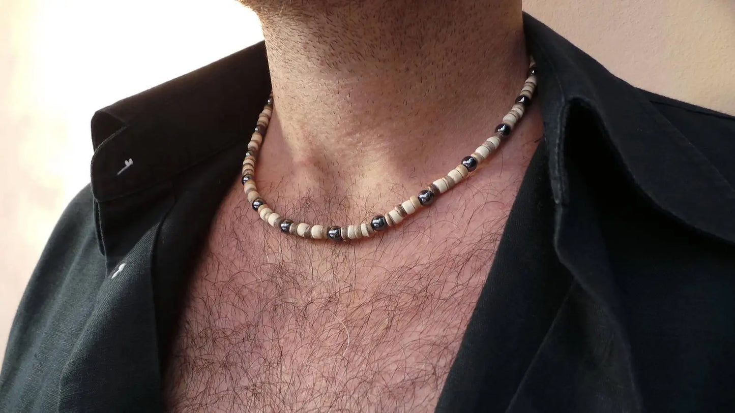 African Necklace Beaded necklace lava stone diffuser necklace Surfer necklace Mens coconut necklace