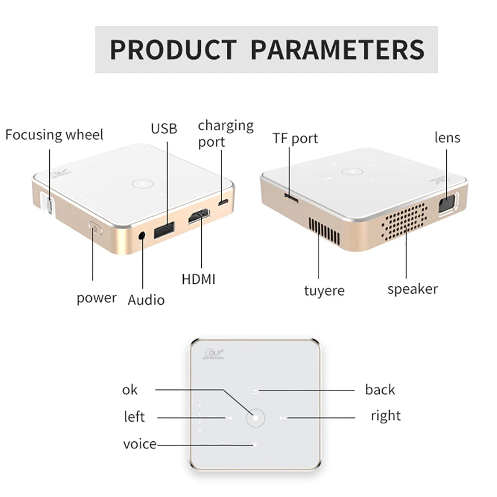 Salange P30 Mini Projector DLP Portable Home Theater 1080P 4K Supported Wifi Screenless TV for Mobile Phone Smartphone
