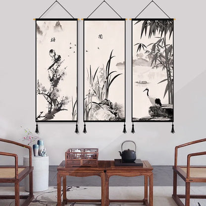 Chinese Landscape Decorative Painting Living Room Tapestry Wall Art Home Decor Canvas Poster Background Scroll Wall Paintings