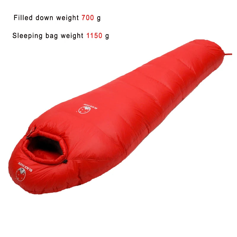 Black Snow Warm White Goose Down Filled Adults Mummy Style Sleeping Bags Fit for Winter Thermal 4 Kinds Thickness Camping Travel