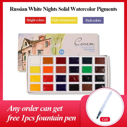 Russia White Nights Solid Watercolor Paints Conem Sonnet Student/Artist Grade Painting Water Color Pigments 12/16/24/36 Colors