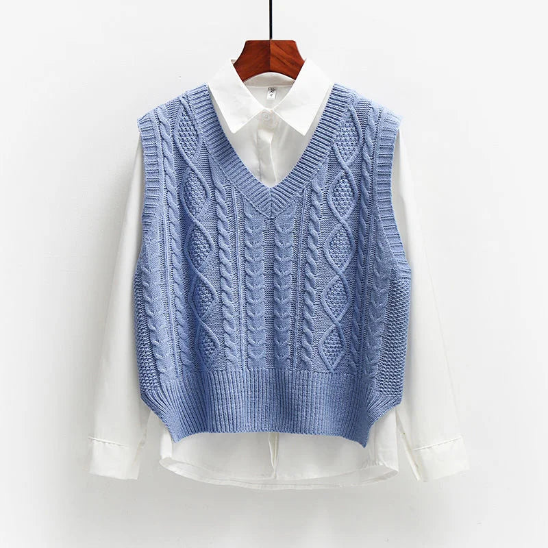 New In Korean Fashion Women Sweater Vest 2025 Spring Fall Sleeveless Knitted V Neck Pullovers Female Knitwear Top Outerwear