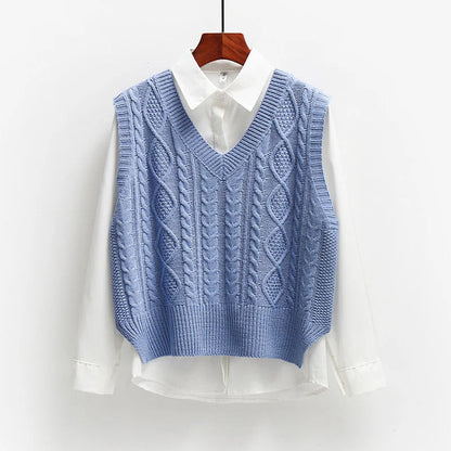 New In Korean Fashion Women Sweater Vest 2025 Spring Fall Sleeveless Knitted V Neck Pullovers Female Knitwear Top Outerwear