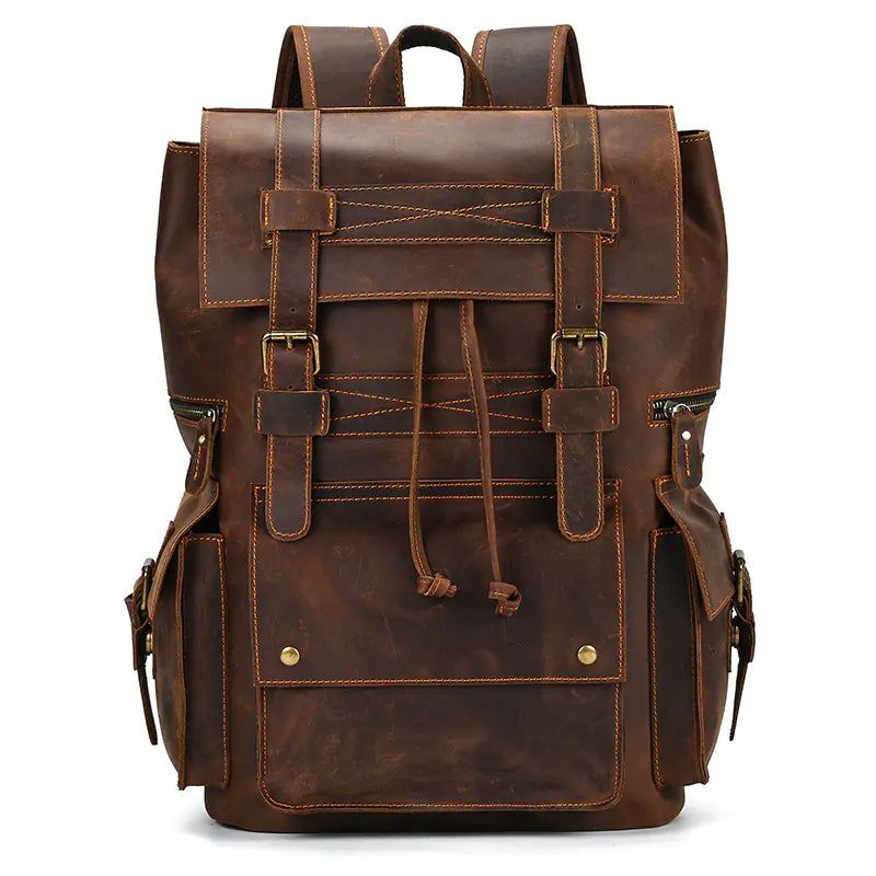 Vintage Crazy Horse Leather Backpack with Large Capacity