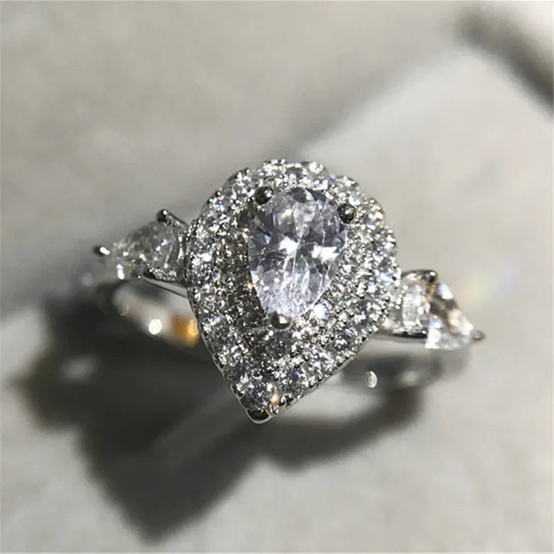 CC Fine Jewelry Rings For Women Fashion Pink Water Drop Love Engagement Bride Wedding Gift Ring Anillo CC585